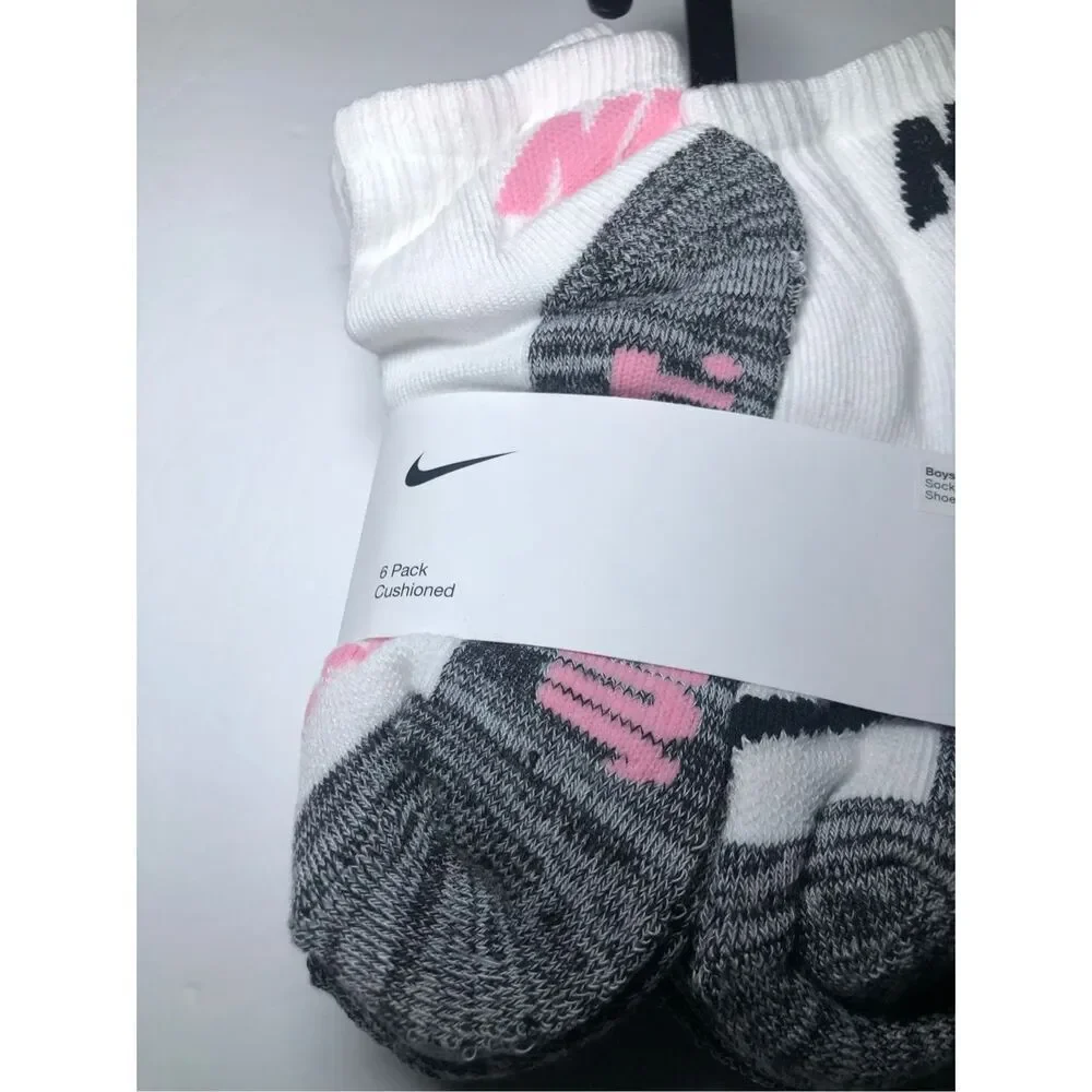 Nike Girls Cushioned Ankle Socks size 5-7/ fits shoe size 10C-3Y 6-pack